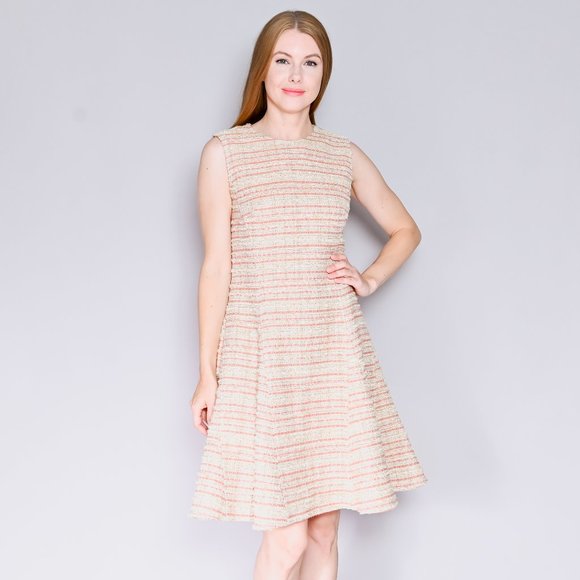216. ADEAM Beige Pink Tweed A-Line Dress Fall Holiday EUC Designer 4 - Picture 1 of 6